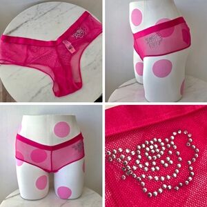 Victoria's Secret Pink VTG Nylon Mesh Hiphugger Panty NWT Rhinestone Crystal Y2K